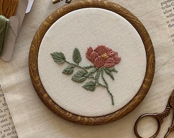 Small Botanical Embroidery Hoop Art • Hand Embroidered Rose Wall Decor