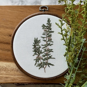 Large Botanical Embroidery Hoop Art • Hand Embroidered Rosemary Floral Wall Decor