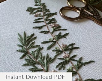 Rosemary Embroidery Pattern PDF – Botanical Hand Embroidery Pattern | Instant Download