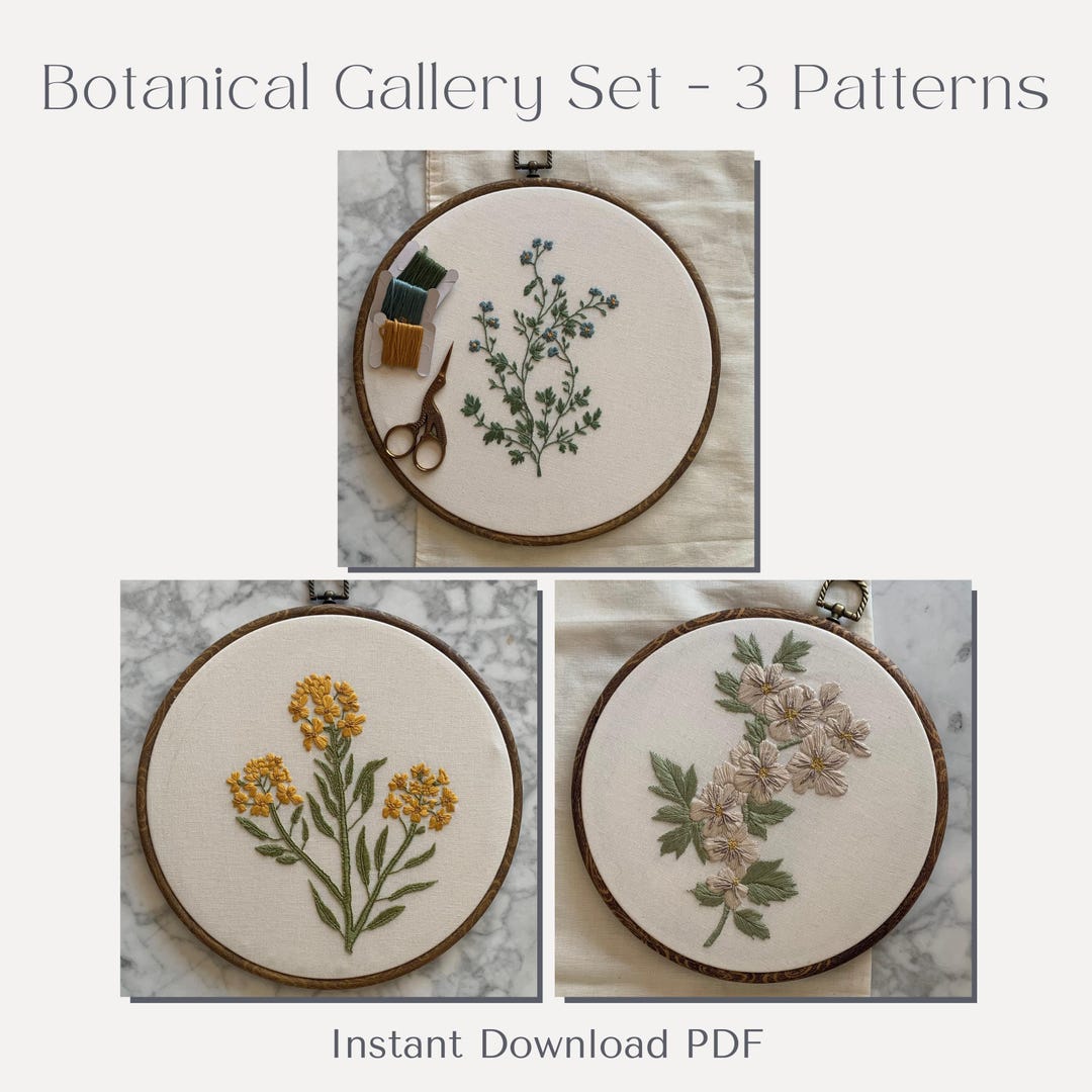 Floral Embroidery Pattern Bundle PDF – Botanical Hand Embroidery Set ...