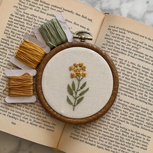 Mustard Flower Embroidery Hoop • Hand Embroidered Floral Wall Art • Finished Embroidery