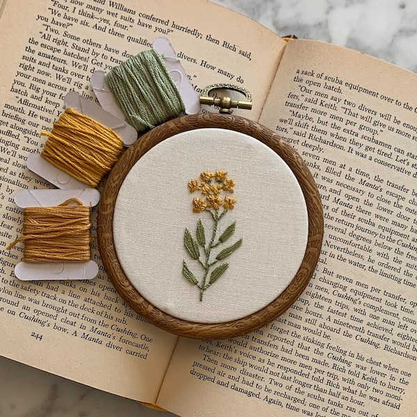 Botanical Embroidery, Small Finished Hoop, Finished Embroidery • Mustard Embroidery • Embroidery Art, Fiber Art, Custom Embroidery
