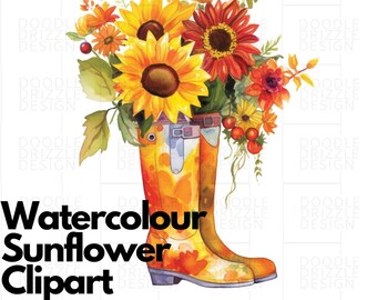 Watercolour Floral Sunflowers Clip art, Fall Flowers Spring Floral Bouquets, PNG, Digital Download, Transparent Background, Commercial Use
