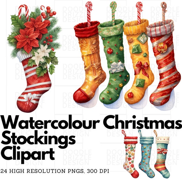 Weihnachtsstrümpfe Clipart 24 hochwertige PNGs, digitaler Download, transparenter Hintergrund, kommerzielle Nutzung, Kartenherstellung, digitales Papier