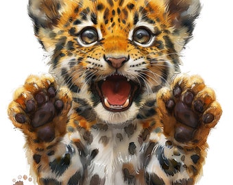 Adorable Watercolor Jaguar Clipart Set - 20 PNGs for Crafts and Designs - Commercial Use, Nursery Decor