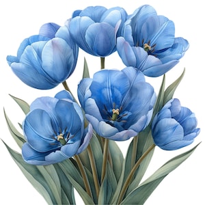 Aquarel blauwe tulpen clipart pack - 20 PNGs - mooie zomer- en lentebloemafbeeldingen - direct downloaden, commercieel gebruik