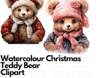 Kerst teddybeer clipart, 26 PNGs, digitale download, transparante achtergrond, commercieel gebruik, kaart maken, digitaal papier