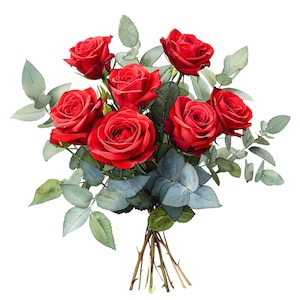 Watercolor Red Roses Clipart Pack - 20 PNGs with Transparent Backgrounds - Digital Floral Art