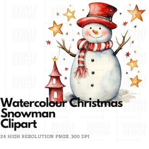 Christmas Snowman Clipart 24 High Quality PNGs, Digital Download, Transparent Background, Commercial Use, Card Making, Digital Paper