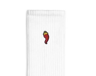 Italian Horn Socks – White Cotton Socks with Red Cornicello Embroidery, Italian Luck Gift, Made in USA