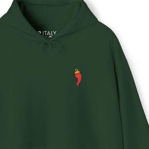 Embroidered Italian Horn Hoodie -  Cozy Hoodie with Red Cornicello Design