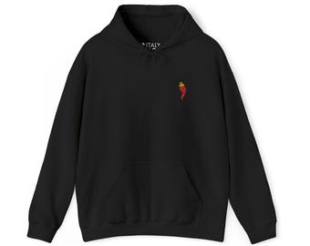 Embroidered Italian Horn Hoodie -  Cozy Hoodie with Red Cornicello Design