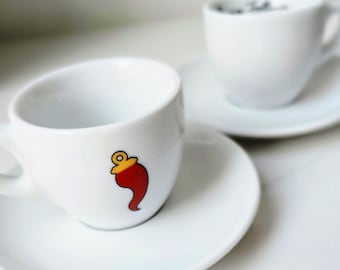 Authentic Italian Espresso Cups Set - Red Italian Horn Design - Dishwasher Safe Espresso Cups - Made in Italy, Designed in NYC