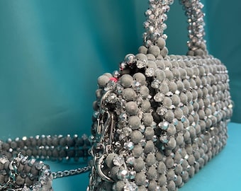 Beaded handbag: velvet and crystal beads evening Bag – Chic Accessory