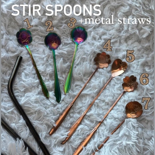 coffee stir sticks, tea stir spoon, rose gold tea spoons, iridescent coffee stir spoon, metal straws, coffee bar accessories, girly things