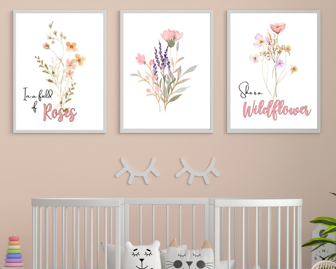 Set of 3 Wildflower Art Prints | in a Field of Roses Prints | She is a ...