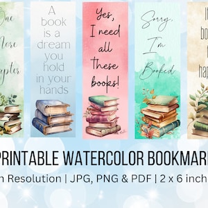 5 Watercolor Bookmarks to Print and Cut | Book lovers bookmarks for Cricut, Silhouette | DIY Bookmarks | Printable Bookmarks | DIY Bookmarks