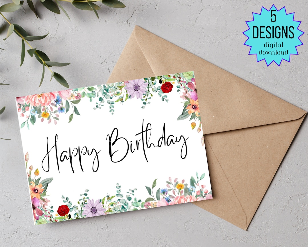 Floral Printable Birthday Cards | Print and Cut Birthday Cards ...