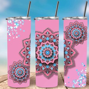 3D Floral Tumbler Design for Sublimation | 20oz Skinny Tumbler Download | Tumbler Wrap | 3D Pink Floral Tumbler Wrap | 3D Mandala Flower PNG