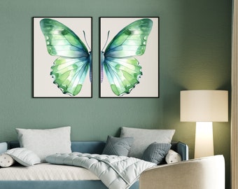 Digital Butterfly Art Print | Aesthetic Wall Art | Dorm Room Essentials | Preppy Wall Art | Set of Two Prints | Apartment Decor | Trendy Art