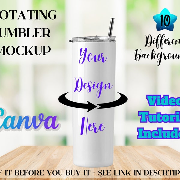 Animated Tumbler Mock Up Template | Rotating Tumbler Mock Up | Rotating Tumbler Design Bundle | 20 oz Skinny Tumbler Mock Up | Edit in Canva