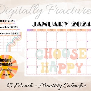 2024 Monthly Calendar | 2024 Monthly Planner Sunday Start | Retro Calendar | Printable Calendar | Hippie Calendar Planner | Digital Planner