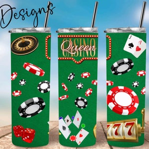 3D Casino Queen 20 oz Skinny Tumbler Wrap / Casino Tumbler PNG / Agregue su propio vaso de texto / Reina del Casino / Diseño para sublimación