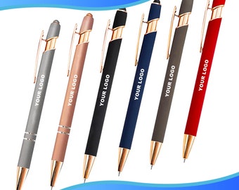 Personalized Rose Gold Pen: with your Logo and Text,  Soft Touch Pens, for Events, Work Colleagues, Family and Friends, Birthday
