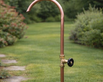 Copper fountain inlet 22 mm with shut-off valve, water spout, fountain arch, tap, outlet, decorative fountain, water feature, garden fountain
