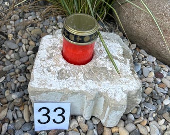 Grave light holder made of sandstone, grave decoration, cemetery, sandstone trough, plant trough, trough, plants, flowerpot, All Saints Day, decoration, candle holder