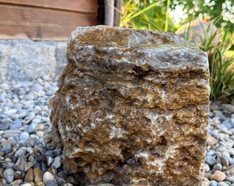 Fountain stone for garden pond, boulder, shell limestone, water feature, fountain, ornamental fountain, garden, spring fountain, natural stone