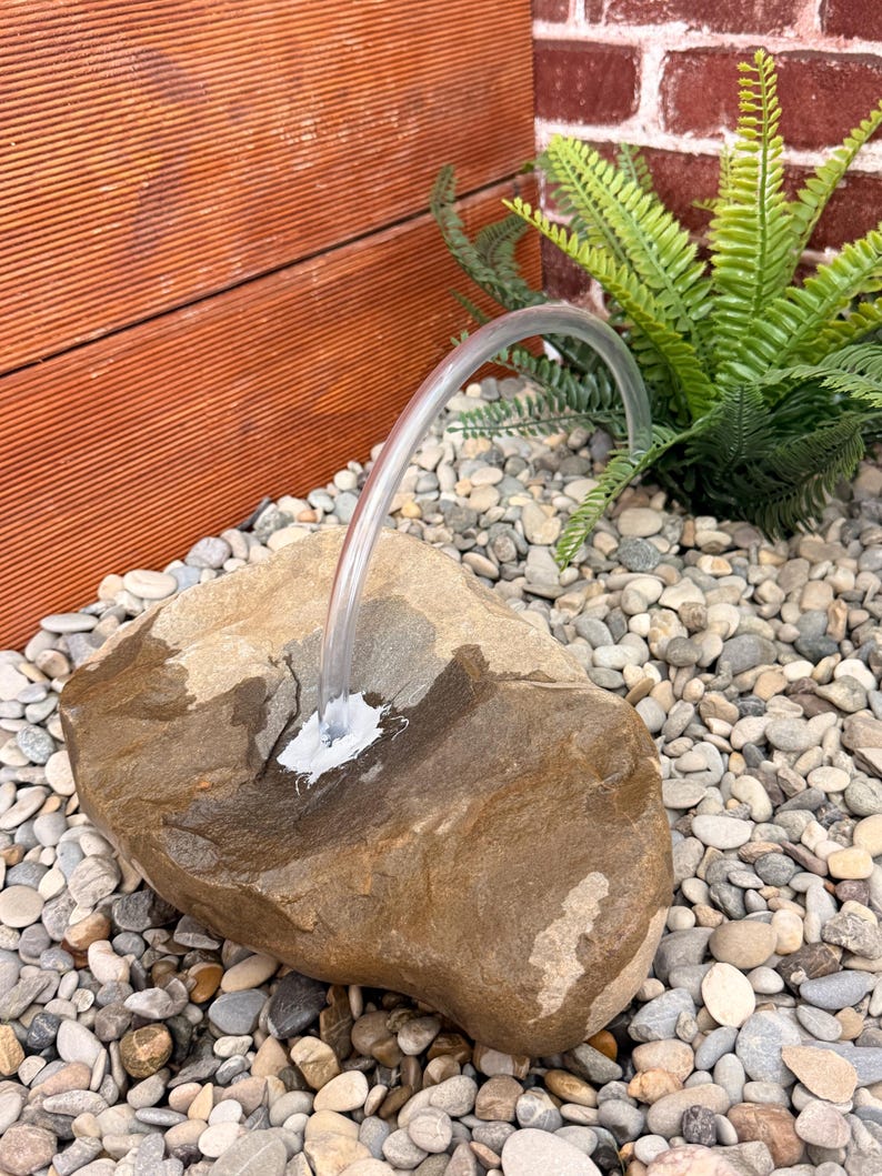 Modern garden fountain made of Allgäu gravel, spring stone for outdoor use, 24 cm, single piece image 7