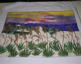 Beach, Sunset, art quilt, textile art,