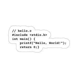 May include: A code snippet in a white cloud shape, showing a basic "Hello, World!" program written in C. The code includes a comment at the top, "// hello.c", and the line "#include <stdio.h>" to include the standard input/output library.