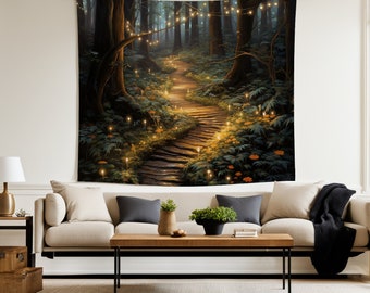 Take a walk in an enchanted forest lit by fairy lights. Add a little fantasy to any room with this beautiful tapestry.