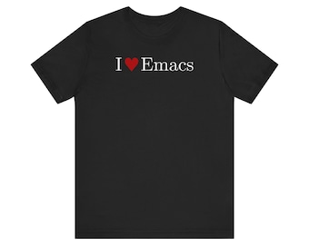 I (heart) Emacs TShirt Design - LaTeX Computer Modern Serif Typography, Retro TeX Typesetting, Programmer Humor Geek Gift