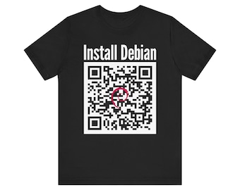 Install Debian QR Code T-Shirt, Funny Linux Sysadmin Gift, Geeky Programmer Tee, Open Source Nerd Shirt, Coder Gift
