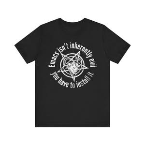 T-shirt GNU Emacs Evil | T-shirt humoristique pour programmeurs et geeks | T-shirt pentagramme pour hackers Linux | Cadeau amusant pour les codeurs