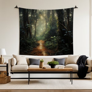 Take a walk in an enchanted forest lit by fairy lights. Add a little fantasy to any room with this beautiful tapestry.