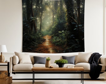 Take a walk in an enchanted forest lit by fairy lights. Add a little fantasy to any room with this beautiful tapestry.