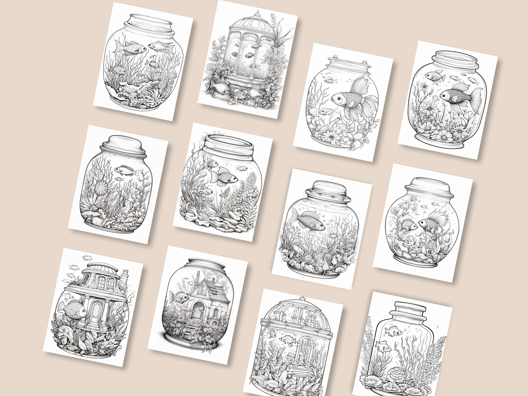 Whimsical Fish Bowls Coloring Pages Instant Download PDF - Etsy