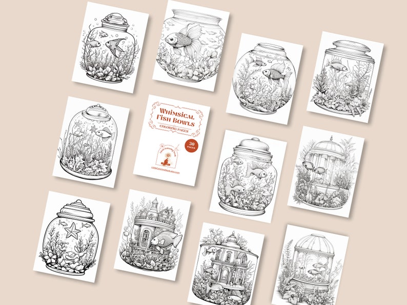 Whimsical Fish Bowls Coloring Pages Instant Download PDF - Etsy