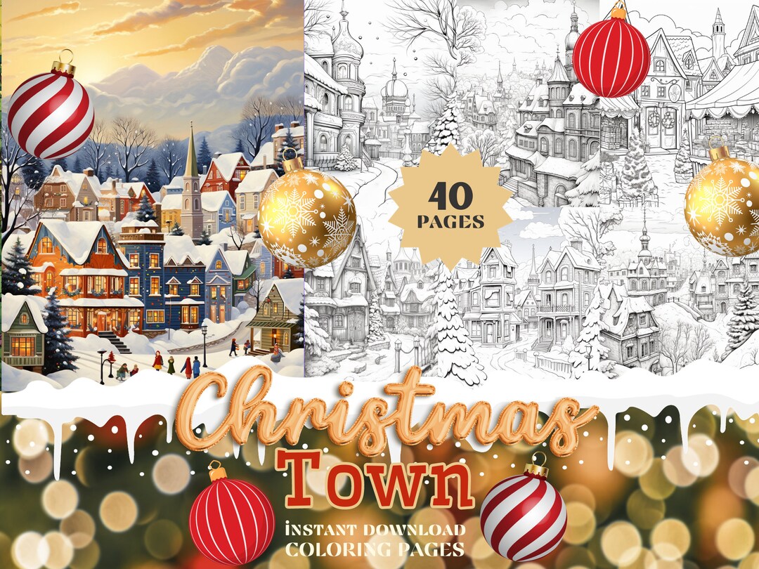 Christmas Town Coloring Pages Instant Download PDF Coloring - Etsy