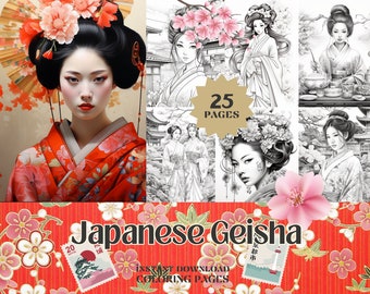 Japanese Geisha Coloring Pages | Instant Download PDF Coloring Book for adults and for kids