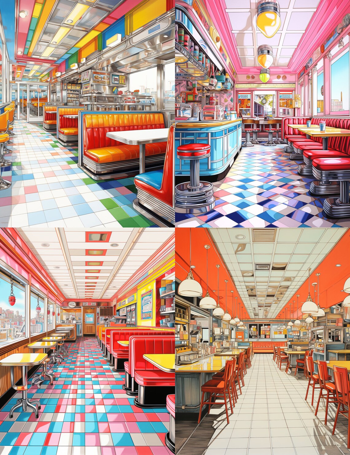 Classic Diner Coloring Pages 25 Instant Download PDF Pages Coloring