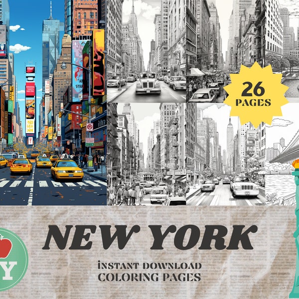 New York City Coloring Pages | 26 Instant Download PDF Pages | Coloring Book for adults and for kids