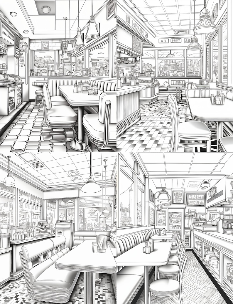 Classic Diner Coloring Pages 25 Instant Download PDF Pages Coloring