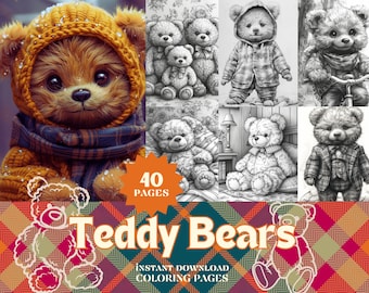 Teddy Bears Coloring Pages | Instant Download PDF Pages | Coloring Book for adults and for kids