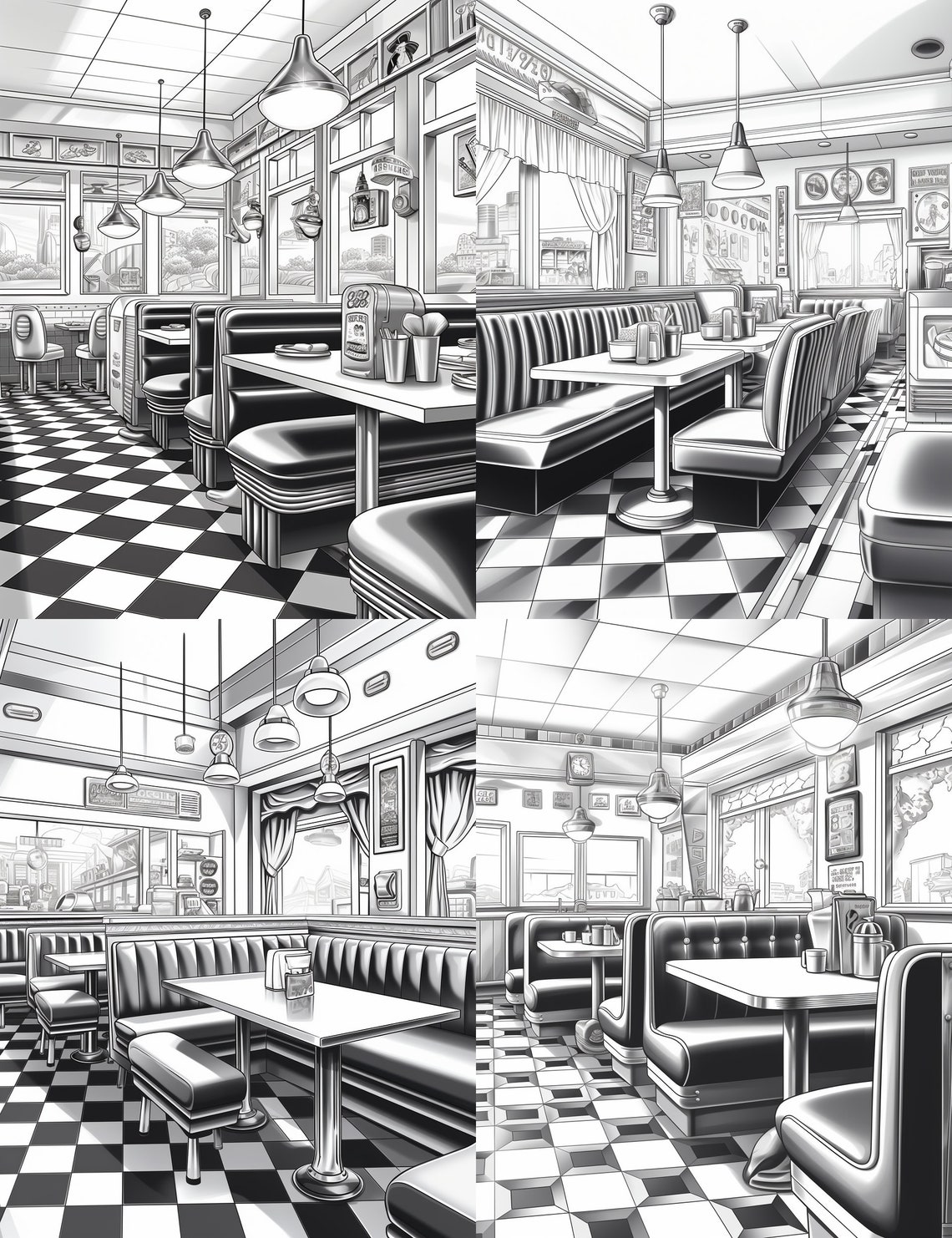 Classic Diner Coloring Pages 25 Instant Download PDF Pages Coloring