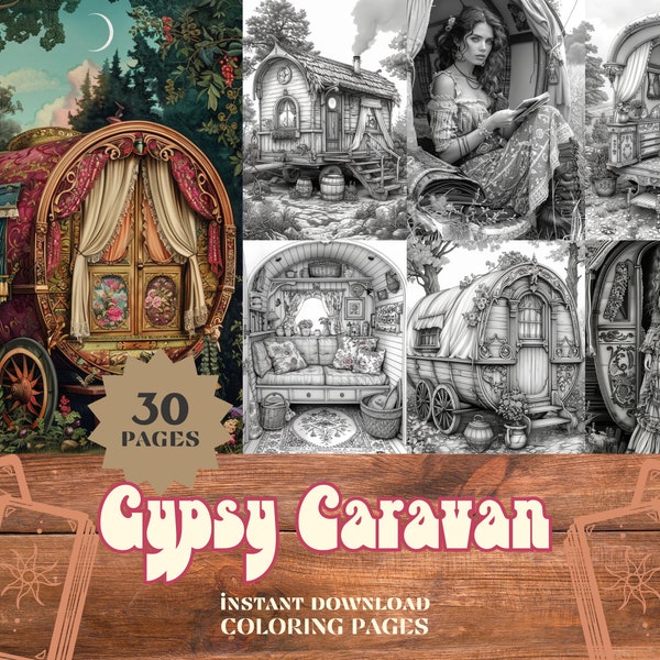 Gypsy Caravan Coloring Pages | Instant Download PDF Pages | Coloring Book for adults and for kids